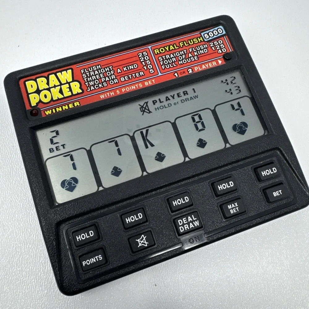 Radica Draw Poker Royal Flush 5000 Hand Held Electronic Game Works Kickstand